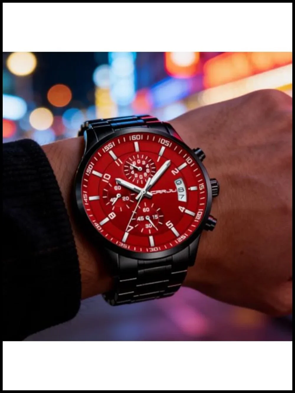 CRRJU Men's Stainless Steel Waterproof Quartz Chronograph Watch Japanese